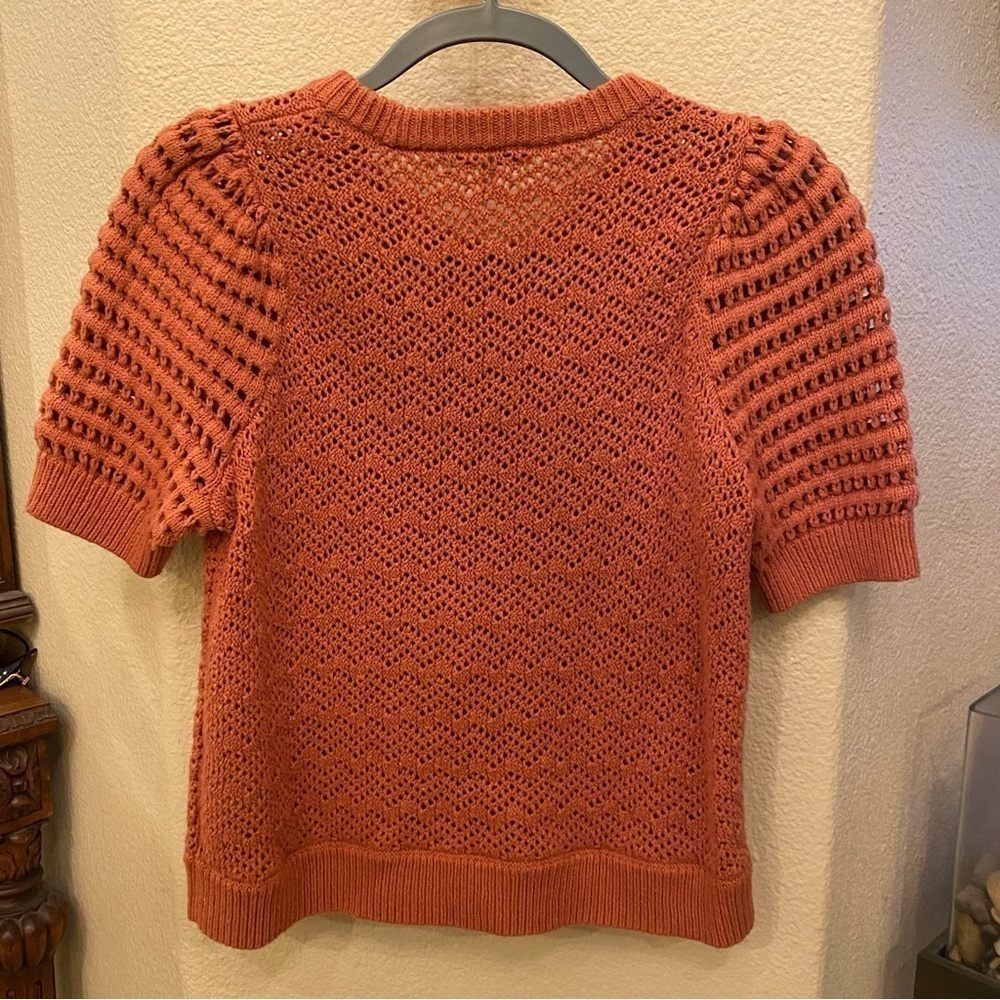 MADEWELL Women Orange Open Knit Short Sleeve Sweater Top Size Small - Picture 4 of 8